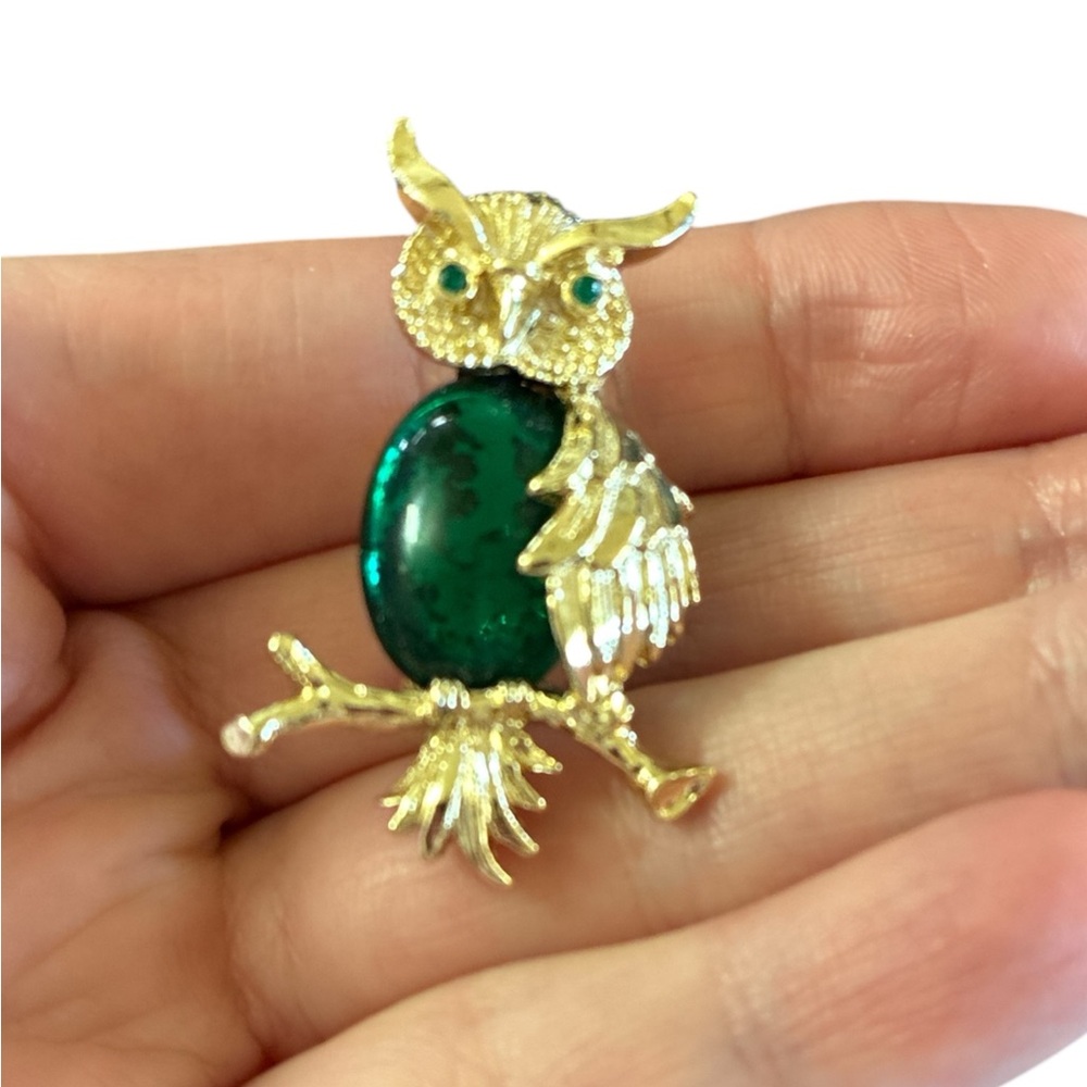 Gerrys Gold Green Jelly Belly Owl Brooch